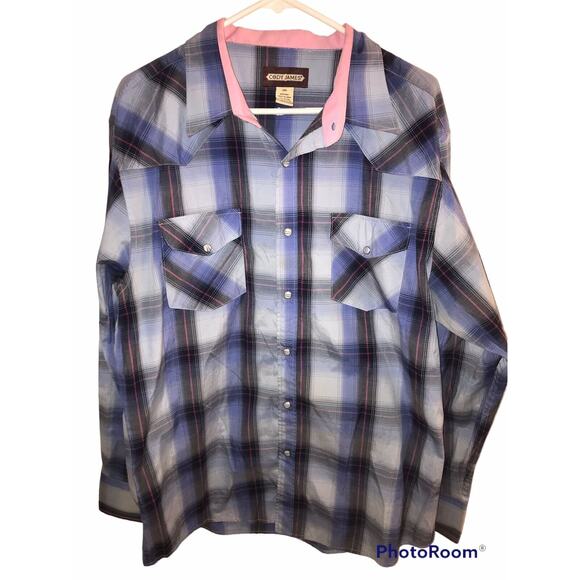 Cody James Button‎ Up Shirt Mens 2XL Gray Pink Blue Pearl Snap Western Cowboy - Picture 2 of 6